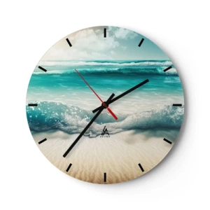 Relógio de parede - Relógio em vidro - Ondas turquesas quebrando em uma praia de areia - 30x30cm - A paz do oceano - Decoração de parede moderna para a sala de estar, cozinha e quarto ARTTOR