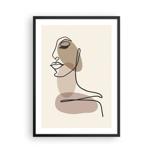 Pôster com moldura preta - Um retrato minimalista de uma mulher em tons marrons abstratos - 50x70cm - Uma certa linha de beleza - Decoração de parede moderna para a sala de estar e quarto ARTTOR