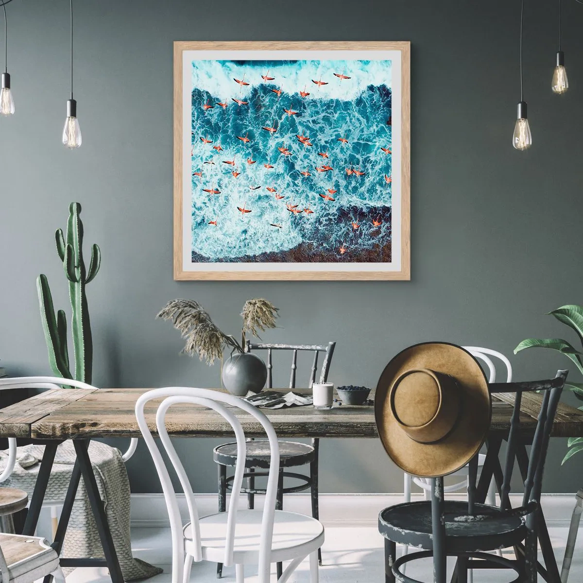 Pôster com moldura de carvalho claro - Desfile à beira-mar - 50x50 cm