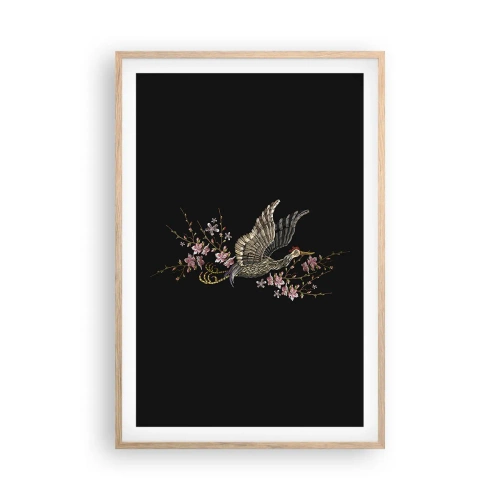 Pôster com moldura de carvalho claro - Pássaro exótico e bordado - 61x91 cm