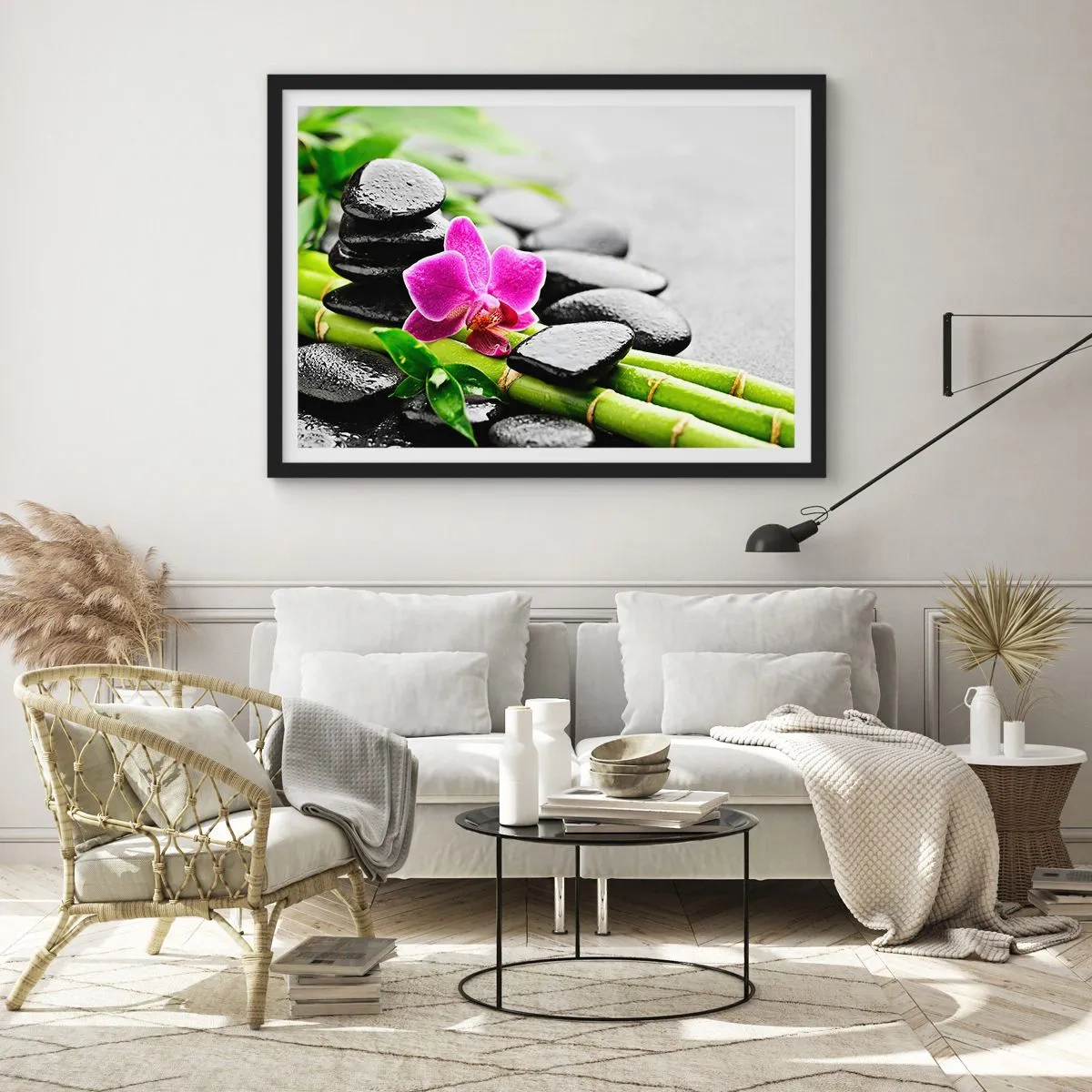 Pôster com moldura preta - Calmo equilíbrio - 100x70 cm
