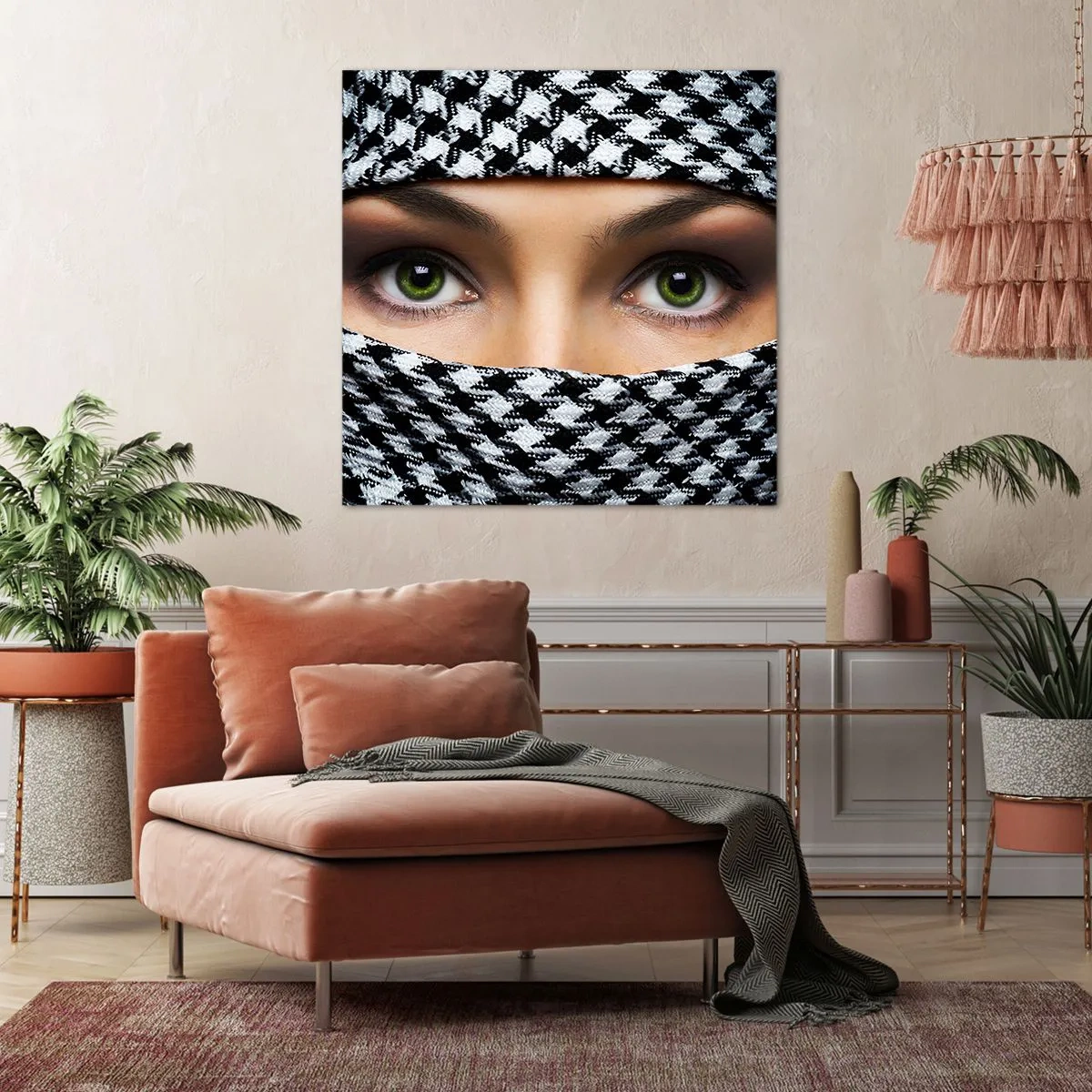 Quadro em tela - Retrato de uma beleza velada de olhos verdes - 40x40 cm