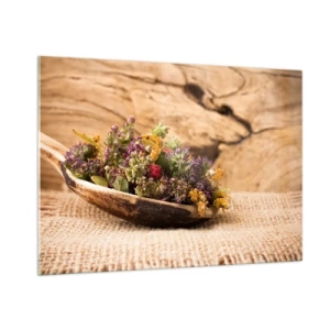Quadro em vidro - Flores coloridas e ervas aromáticas - 100x70 cm