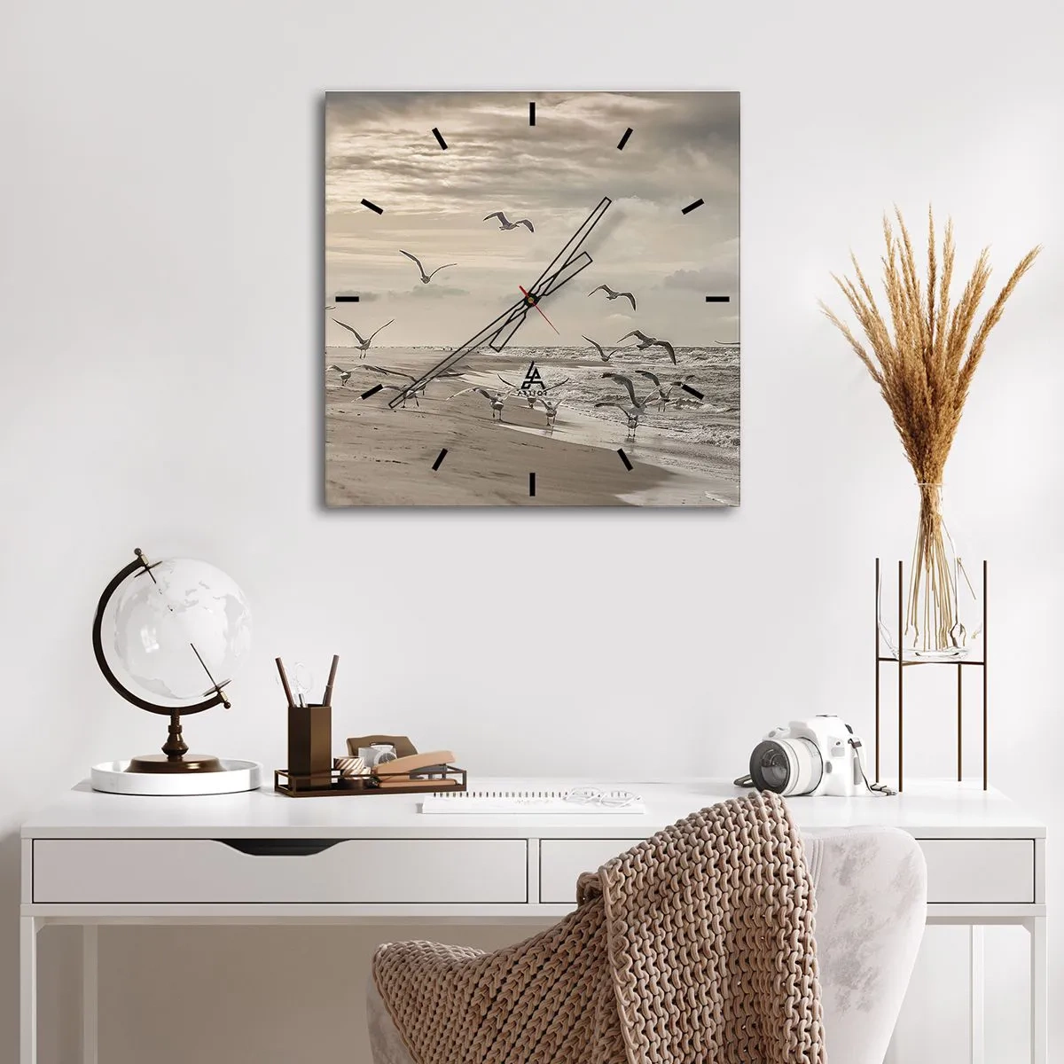 Relógio de parede - Relógio em vidro - O som do mar, o canto dos pássaros - 30x30 cm