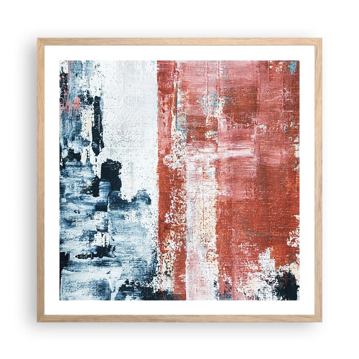 Pôster com moldura de carvalho claro - Meio a meio abstrato - 60x60 cm