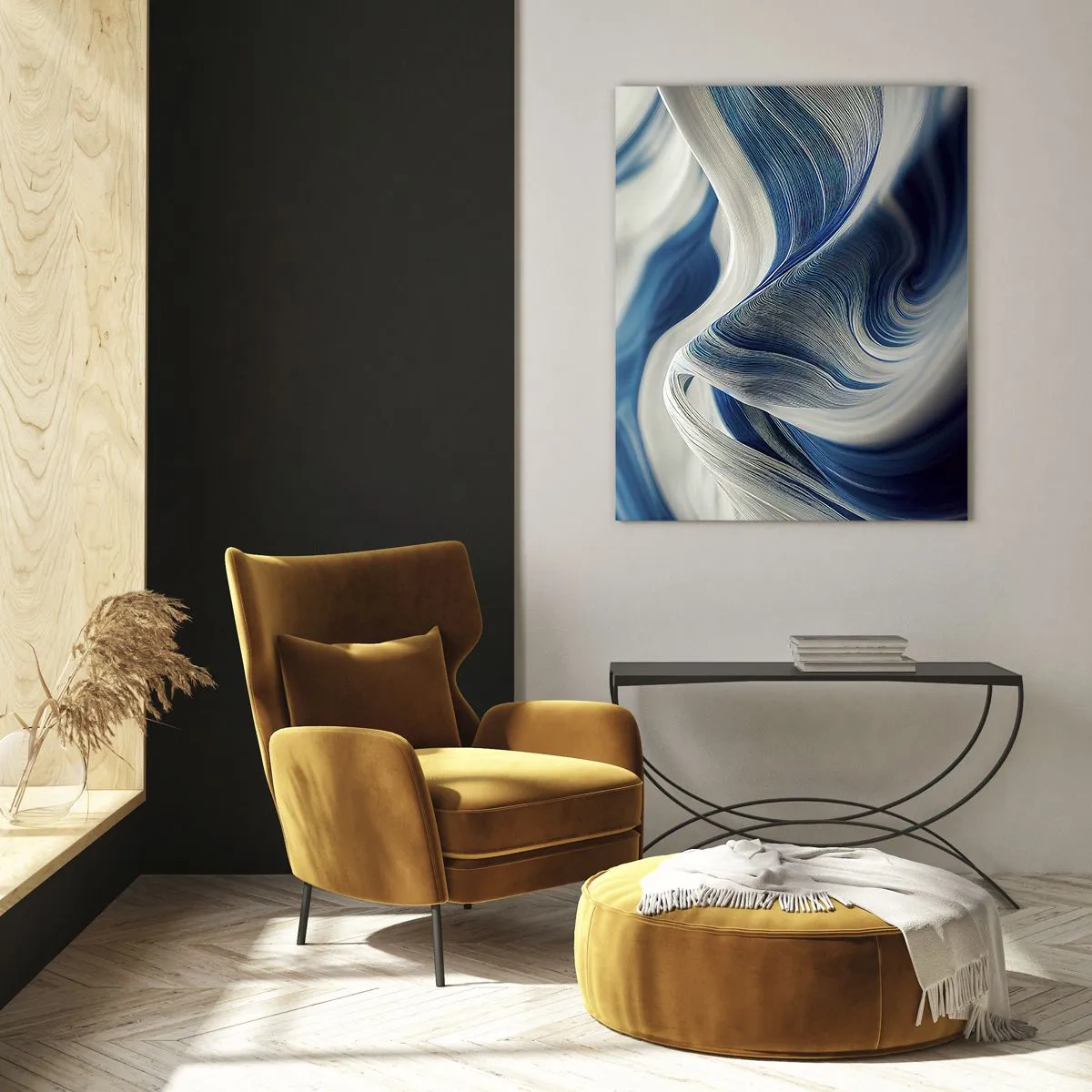 Quadro em vidro - A fluidez do azul e do branco - 70x100 cm