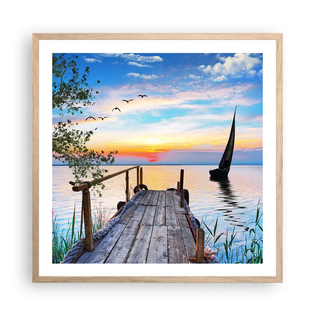 Pôster com moldura de carvalho claro - Boa noite - 60x60 cm