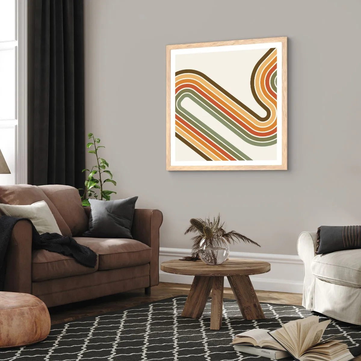 Pôster com moldura de carvalho claro - Ziguezague para o destino - 50x50 cm