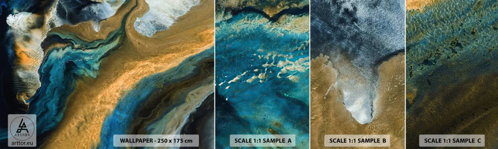 Amostra de Papel de Parede Standard Eco - Azul – amarelo – influências mútuas - Abstração, Pedaço, Gráficos - 100x30 cm