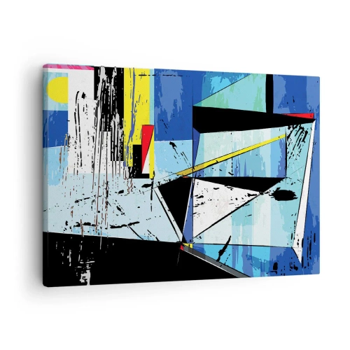 Quadro em tela - Composição geométrica abstrata em cores vivas - 70x50cm - Olhar por um outro ângulo... - Decoração de parede moderna para a sala de estar e quarto ARTTOR