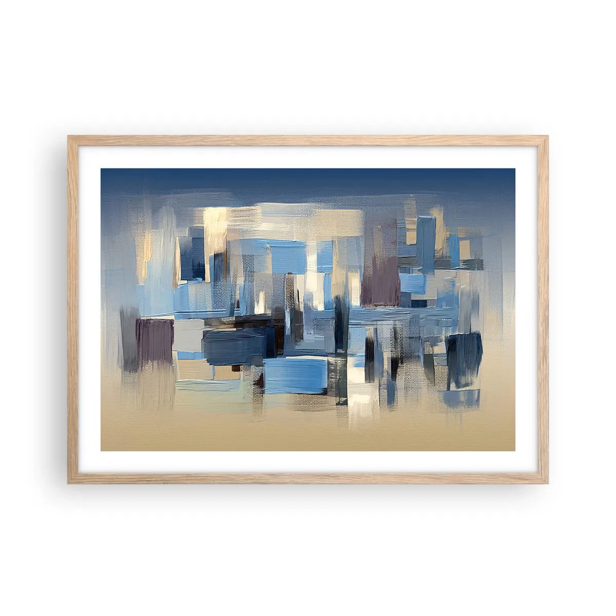 Pôster com moldura de carvalho claro - Construção azul - 70x50 cm