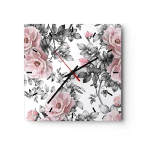 Relógio de parede - Relógio em vidro - Perder-se nas rosas - 30x30 cm