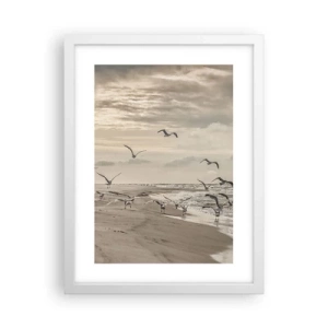 Pôster em moldura branca - O som do mar, o canto dos pássaros - 30x40 cm