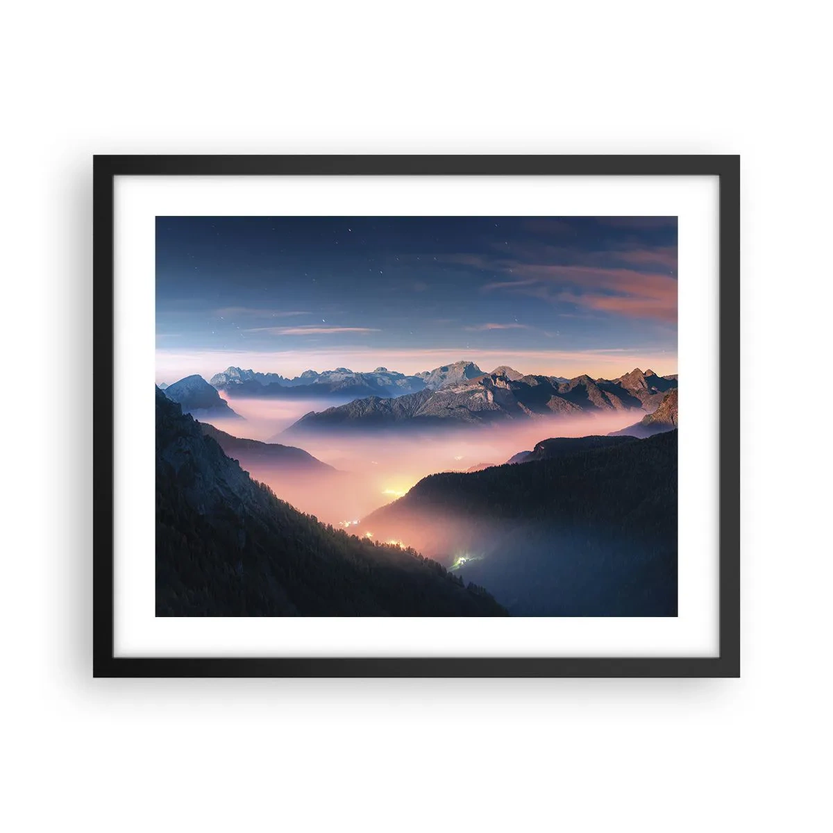 Pôster com moldura preta - Luz nos vales - 50x40 cm