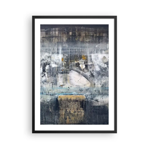 Pôster com moldura preta - Uma composição abstrata em tons de cinza e dourado. - 50x70cm - Pelo gelo ou pelo torrão de terra - Decoração de parede moderna para a sala de estar e quarto ARTTOR