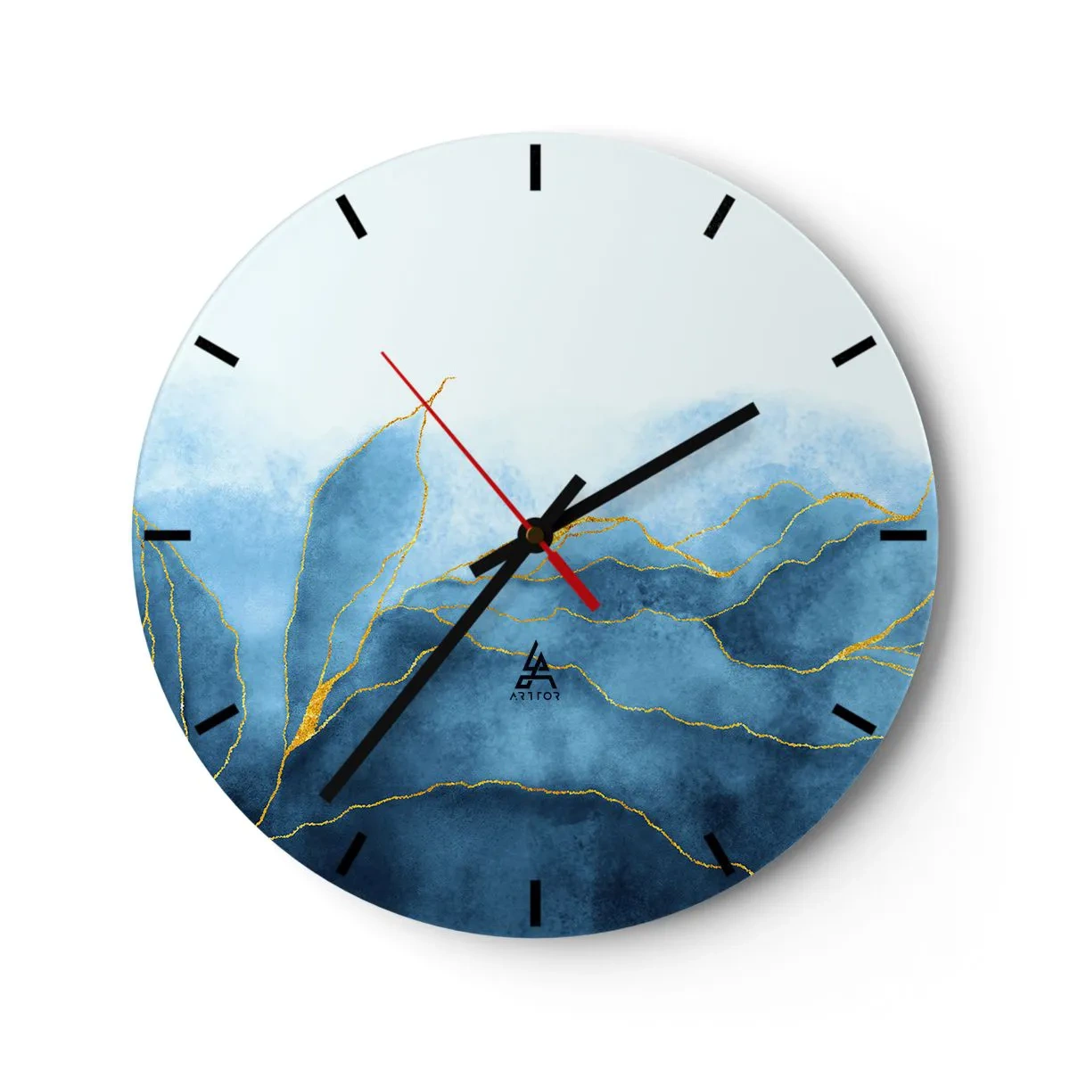 Relógio de parede - Relógio em vidro - Azul dourado - 40x40 cm