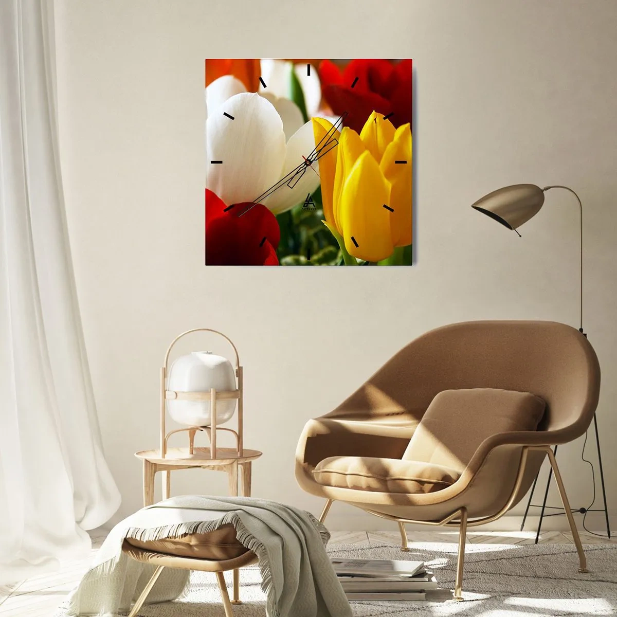 Relógio de parede - Relógio em vidro - Febre das tulipas - 40x40 cm