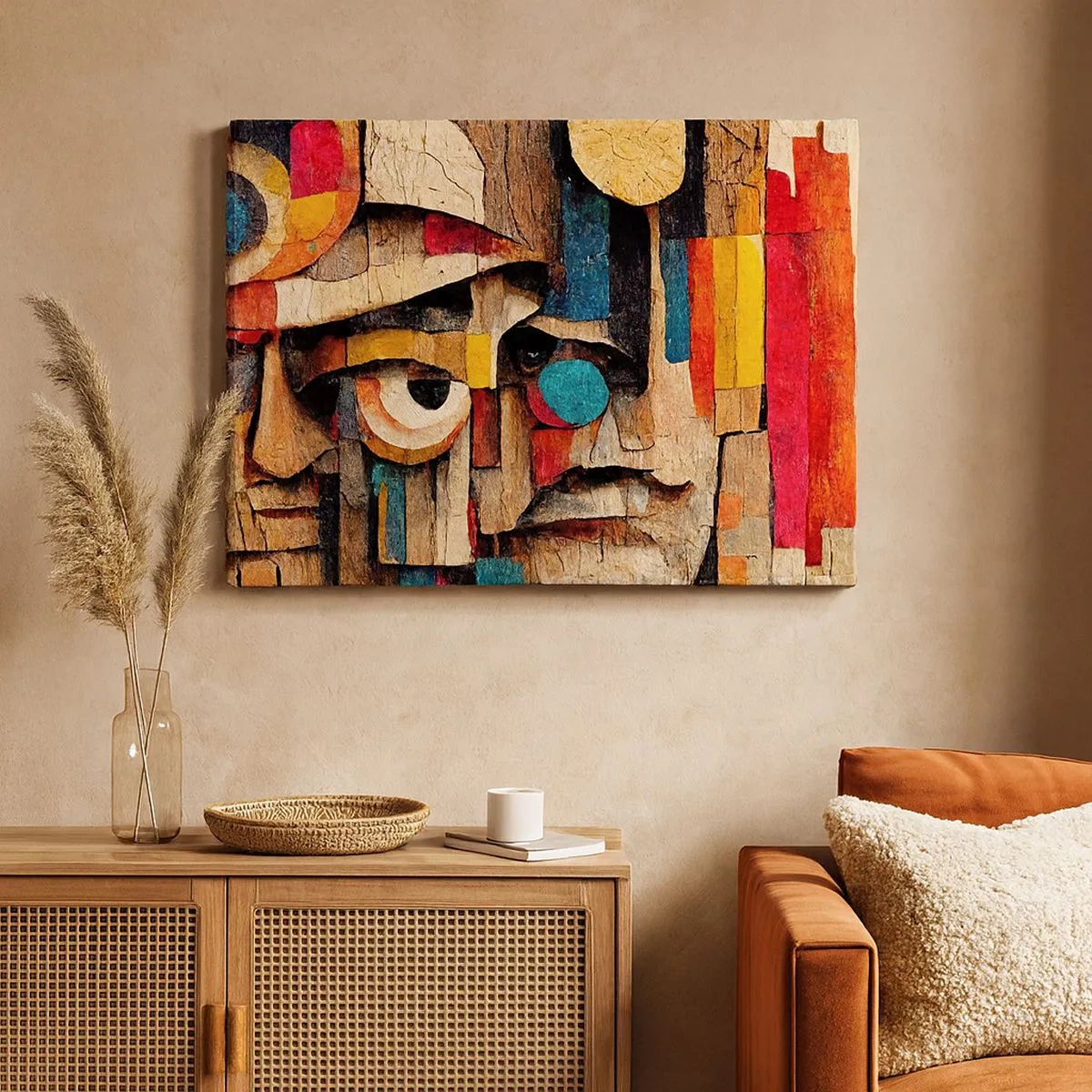 Quadro em tela - Rostos abstratos em cores intensas - 70x50cm - Vejo-te... - Decoração de parede moderna para a sala de estar e quarto ARTTOR