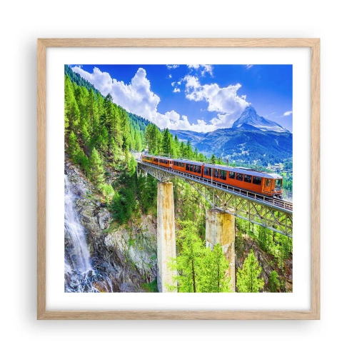 Pôster com moldura de carvalho claro - Hora dos Alpes - 50x50 cm