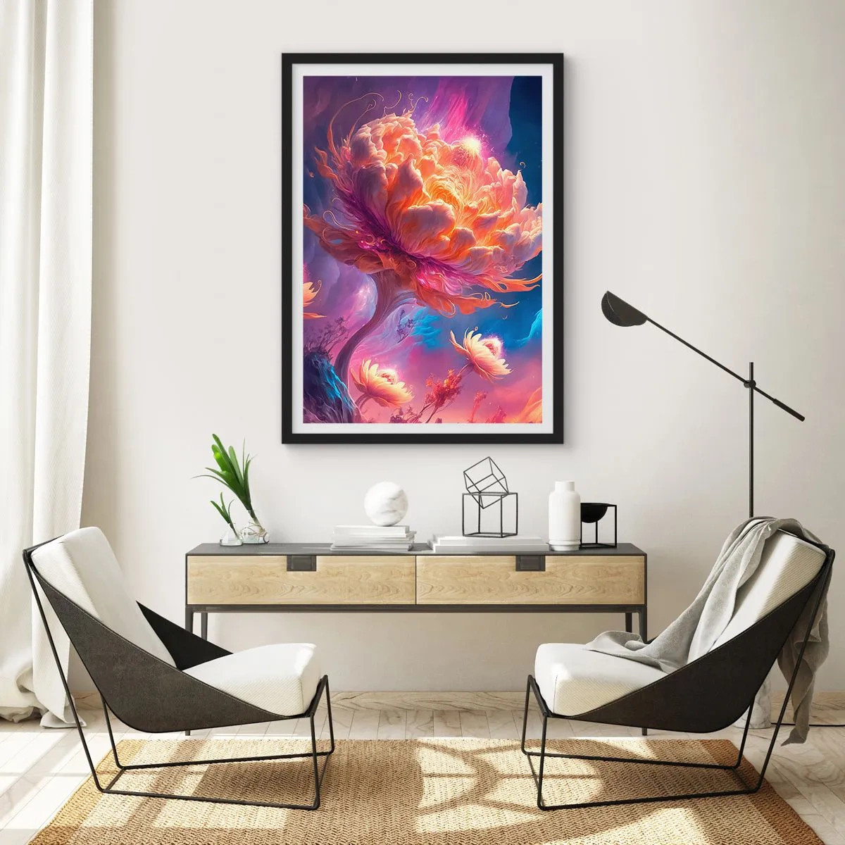 Pôster com moldura preta - Uma árvore fantástica em forma de flor desabrochando - 50x70cm - Outro mundo - Decoração de parede moderna para a sala de estar e quarto ARTTOR