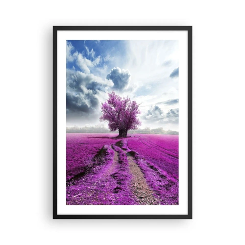 Pôster com moldura preta - Uma árvore em um campo em tons de roxo - 50x70cm - Charmosa charneca - Decoração de parede moderna para a sala de estar e quarto ARTTOR