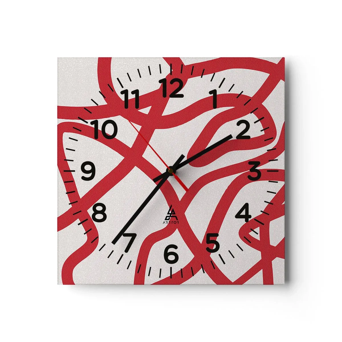 Relógio de parede - Relógio em vidro - Vermelho em branco - 30x30 cm