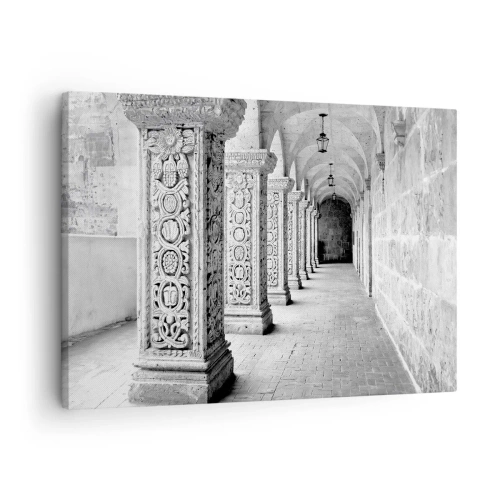 Quadro em tela - Colunas históricas em uma foto monocromática - 70x50cm - E para onde...? - Decoração de parede moderna para a sala de estar e quarto ARTTOR