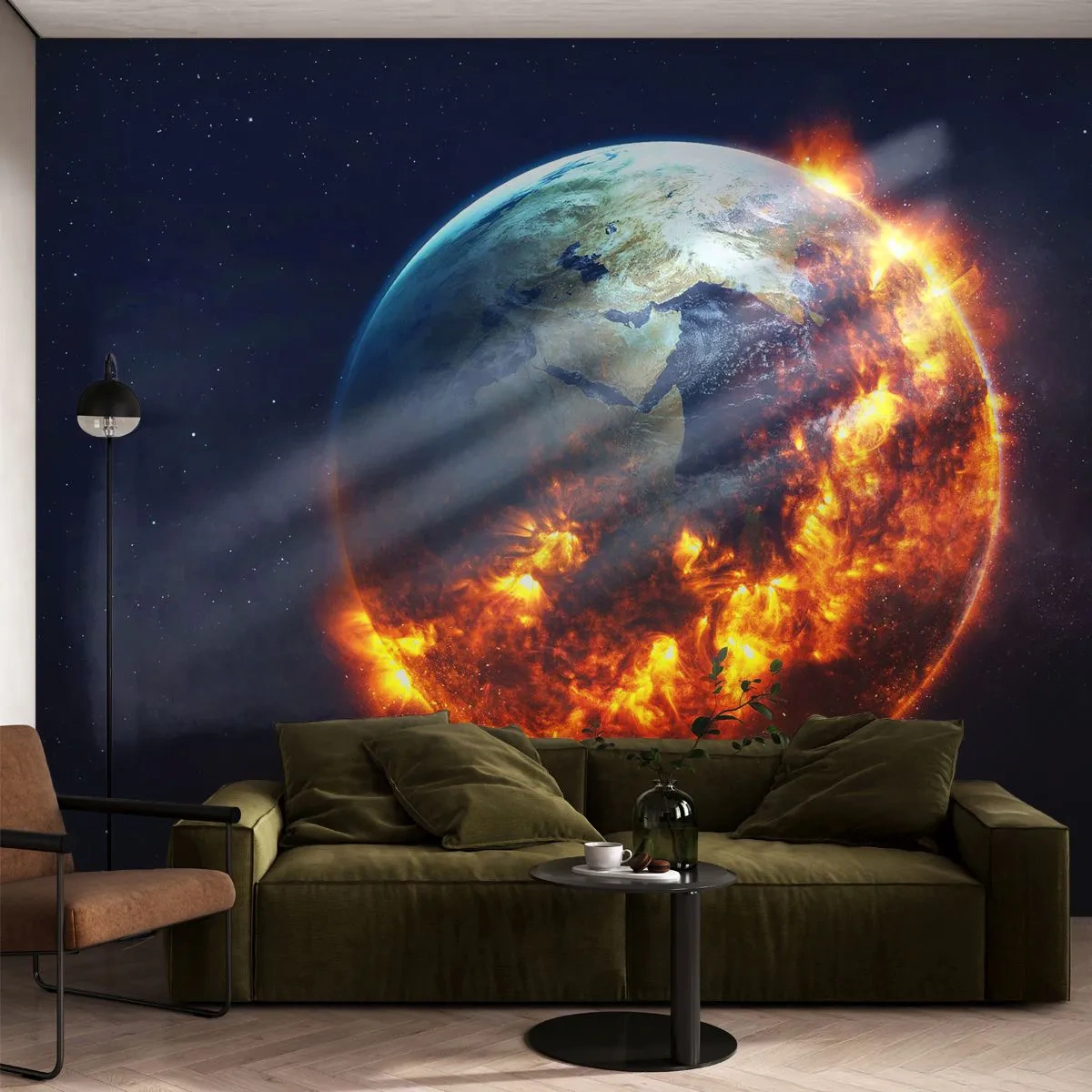 Papel de Parede Premium Canvas - A chama do apocalipse - Cosmos, Planeta Terra, Chamas de Fogo - 250x175 cm
