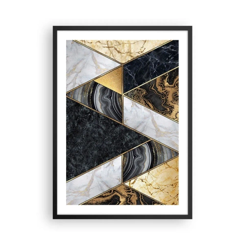 Pôster com moldura preta - Geometria de mármore em tons de dourado, preto e branco - 50x70cm - Pedra por pedra - Decoração de parede moderna para a sala de estar e quarto ARTTOR
