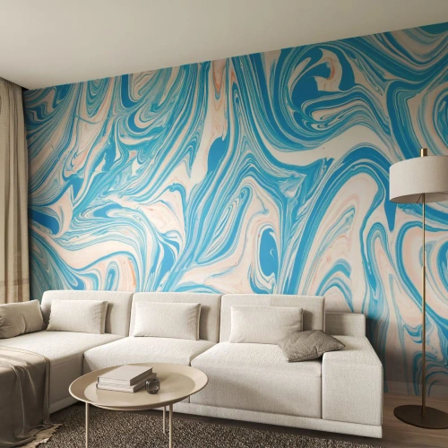 Papel de Parede Premium Sand - Derramado em turquesa - Abstração, Pedaço, Padrão Moderno - 100x70 cm