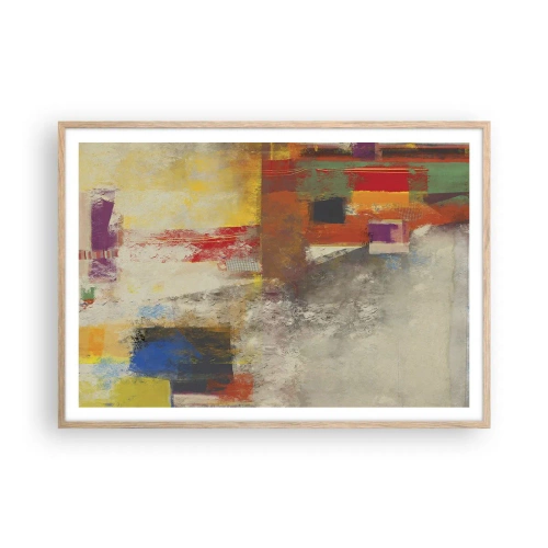 Pôster com moldura de carvalho claro - Geometria das cores - 100x70 cm