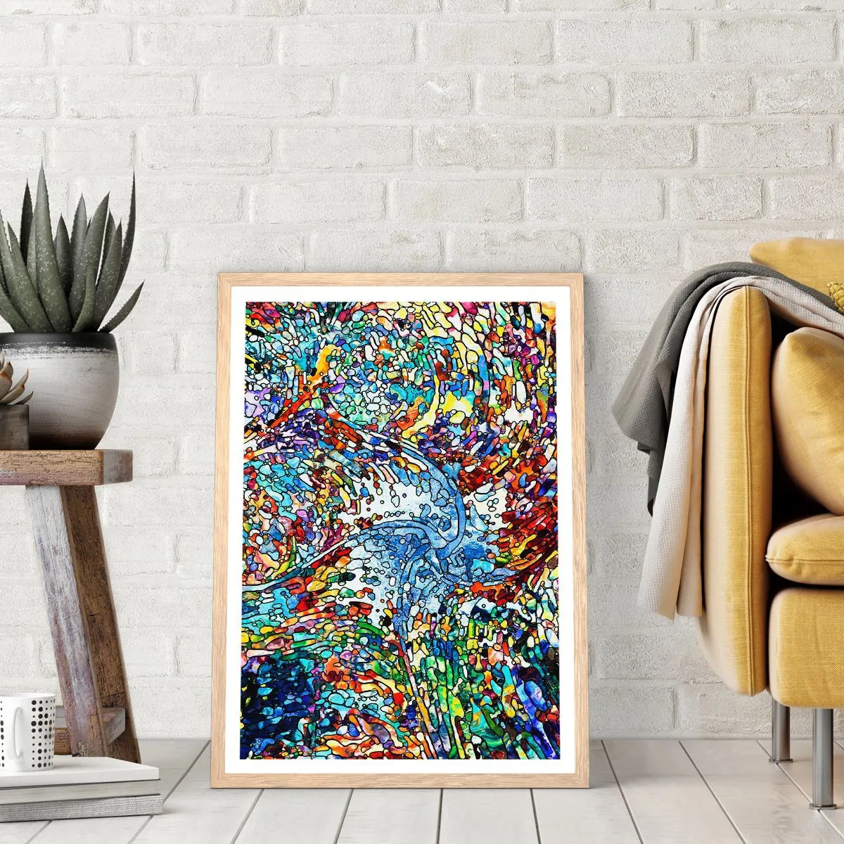 Pôster com moldura de carvalho claro - Vitrais gotejantes - 50x70 cm