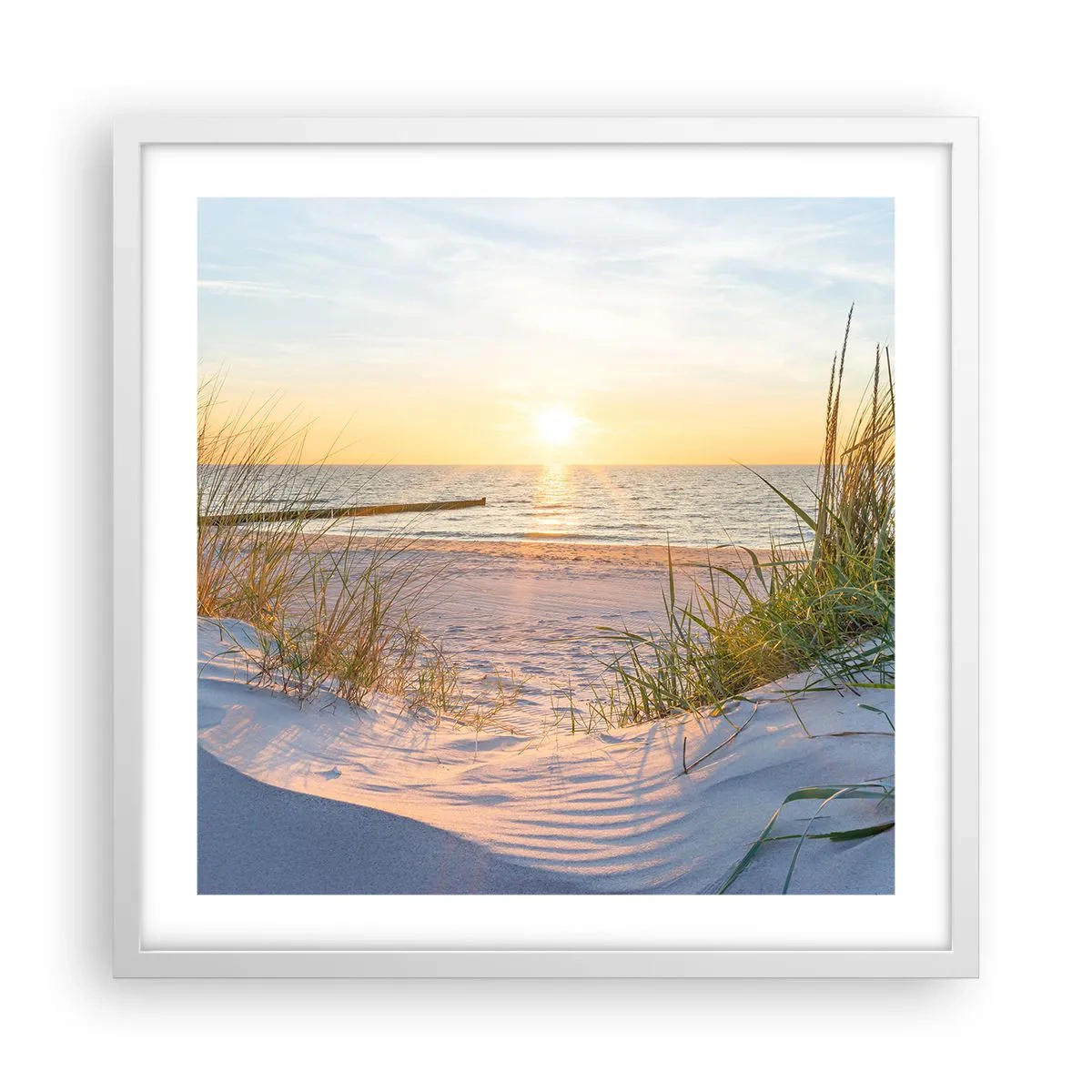 Pôster em moldura branca - O som do mar, o canto dos pássaros, a praia selvagem entre a relva... - 50x50 cm