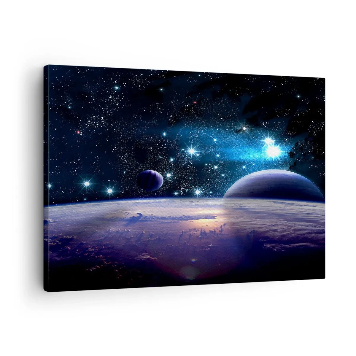 Quadro em tela - Uma visão do espaço sideral com planetas e estrelas - 70x50cm - Ainda sozinhos? - Decoração de parede moderna para a sala de estar e quarto ARTTOR