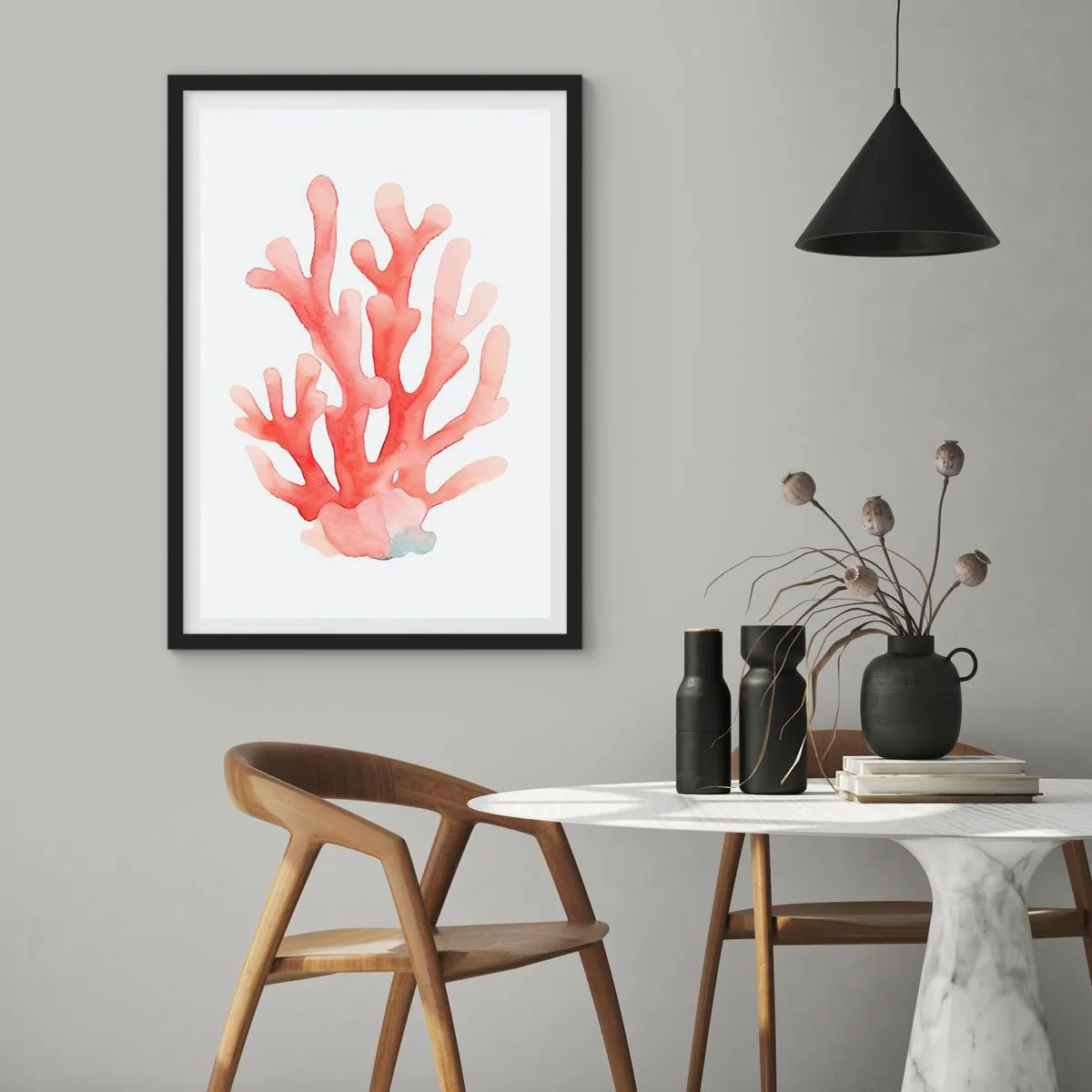 Pôster com moldura preta - Coral de cor coral - 70x100 cm
