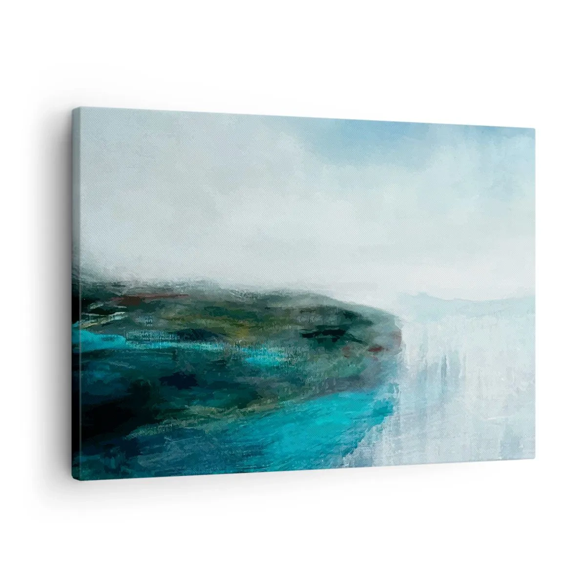 Quadro em tela - Paisagem abstrata em tons de turquesa e cinza - 70x50cm - Abstração náutica - Decoração de parede moderna para a sala de estar e quarto ARTTOR