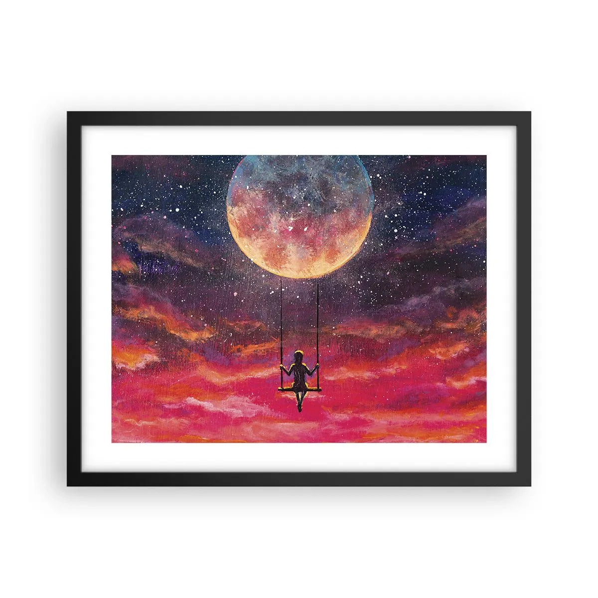 Pôster com moldura preta - Balanço nas nuvens - 50x40 cm
