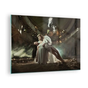 Quadro em vidro - Uma figura de anjo segurando uma mulher nas ruínas de um edifício - 70x50cm - O espírito do teatro antigo - Decoração de parede moderna para a sala de estar e quarto ARTTOR
