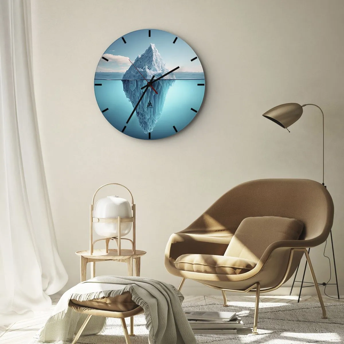 Relógio de parede - Relógio em vidro - Um iceberg flutuando no oceano com sua parte subaquática visível - 30x30cm - Rainha do Gelo - Decoração de parede moderna para a sala de estar, cozinha e quarto ARTTOR