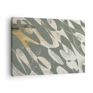 Quadro em tela - Formas dinâmicas em tons de verde e dourado - 70x50cm - Abstração rítmica - Decoração de parede moderna para a sala de estar e quarto ARTTOR