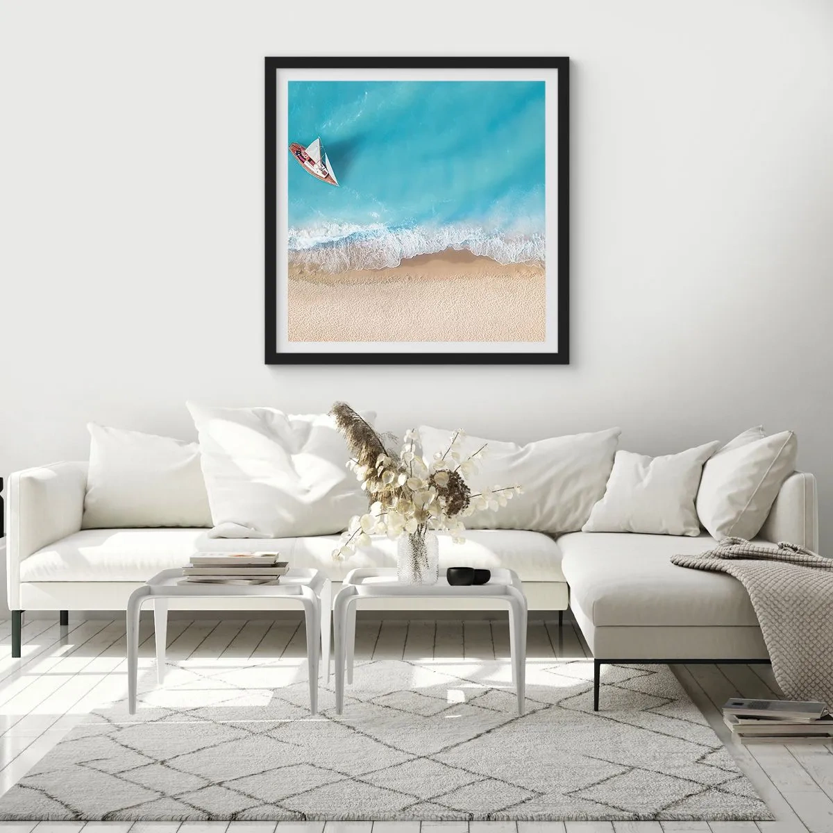 Pôster com moldura preta - No limite do azul e do ouro - 30x30 cm