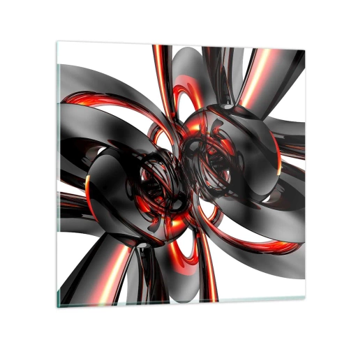 Quadro em vidro - Movimento em grafite e vermelho - 70x70 cm