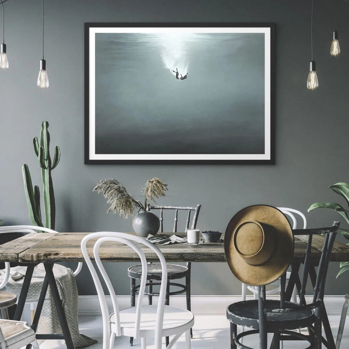Pôster com moldura preta - Nos braços do oceano - 70x50 cm