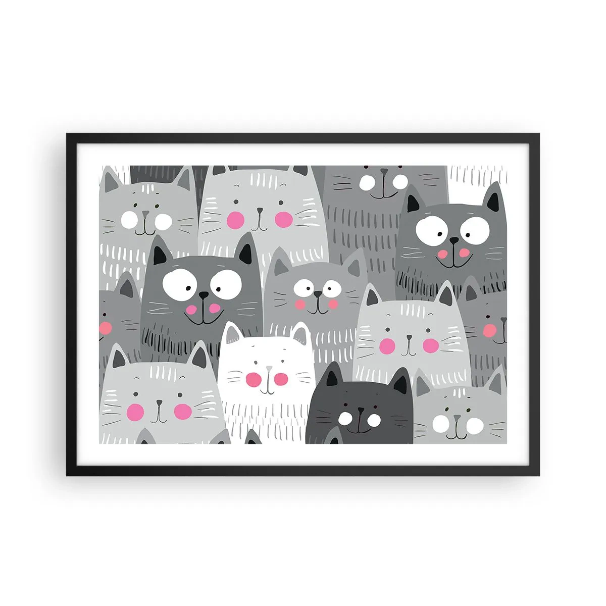 Pôster com moldura preta - O mundo dos gatos - 70x50 cm