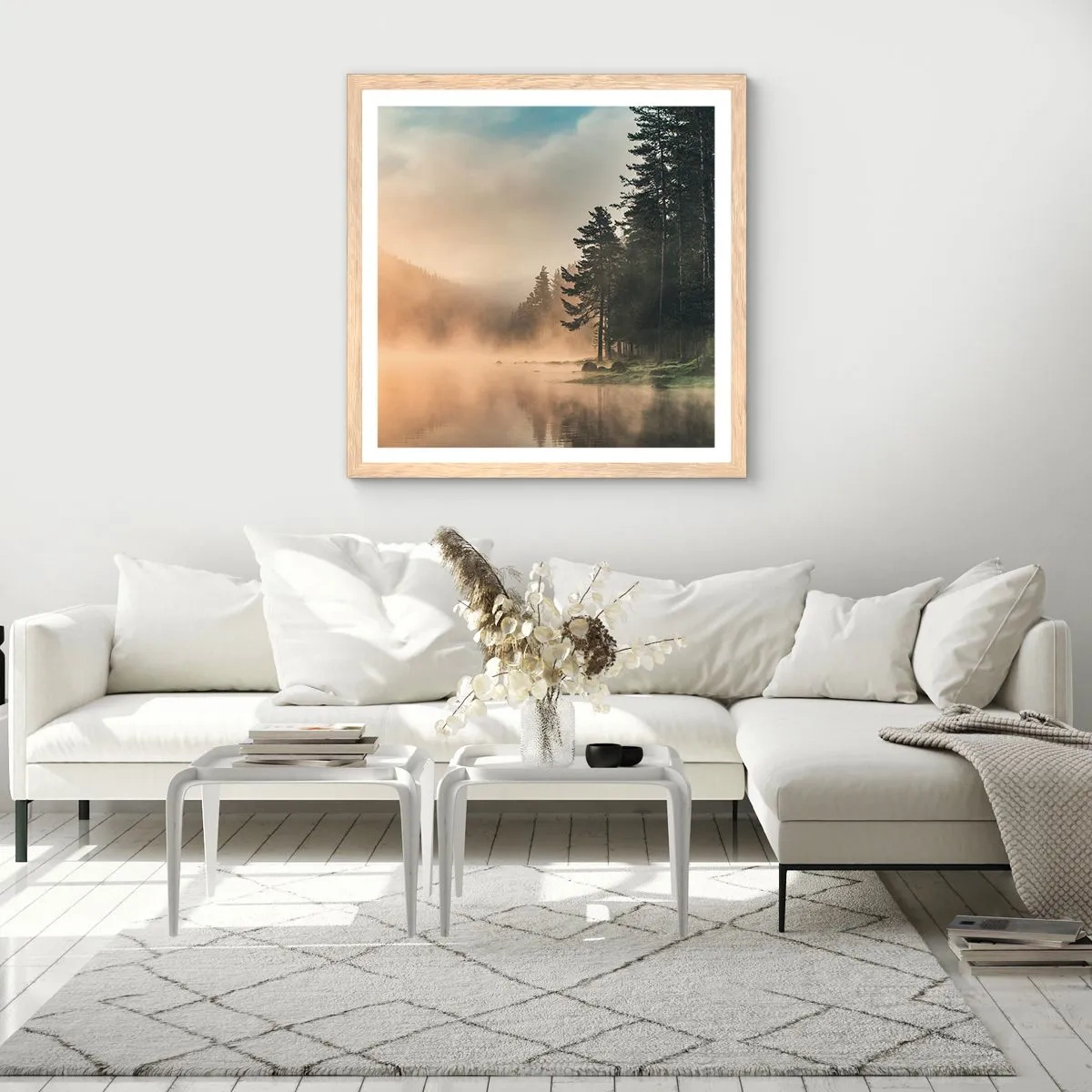 Pôster com moldura de carvalho claro - O nascimento do dia - 40x40 cm