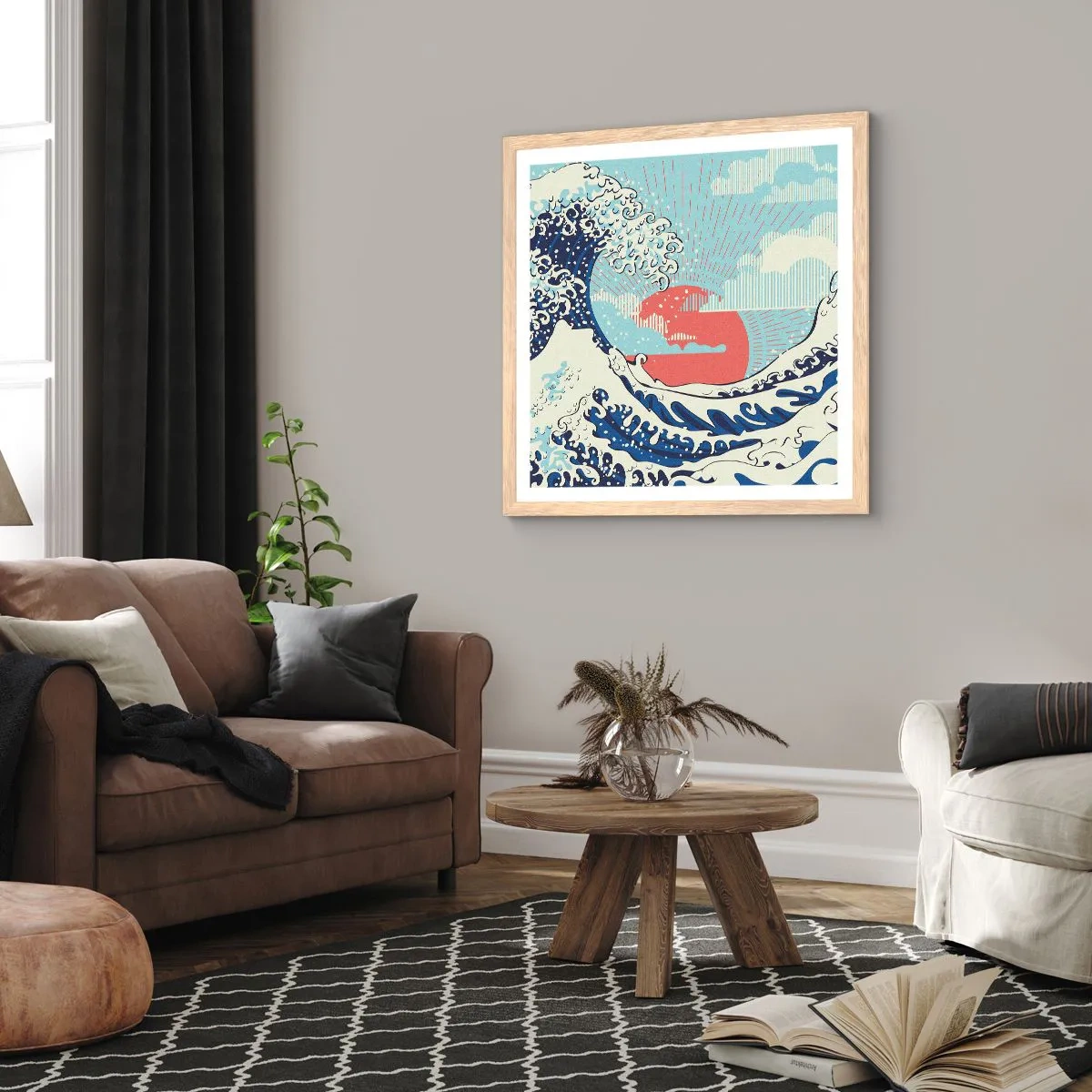 Pôster com moldura de carvalho claro - Das inspirações japonesas - 50x50 cm