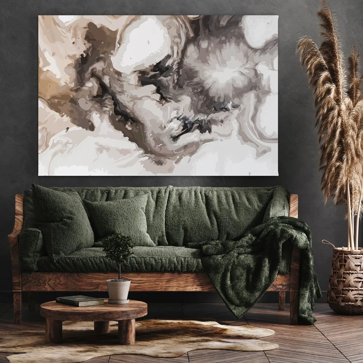 Quadro em tela - Padrão abstrato em tons de marrom e branco - 70x50cm - O nascimento de uma galáxia - Decoração de parede moderna para a sala de estar e quarto ARTTOR