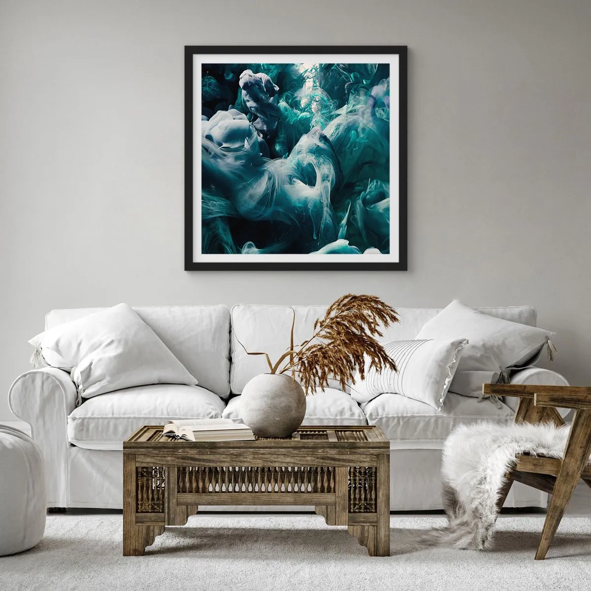 Pôster com moldura preta - Movimento de cores - 60x60 cm