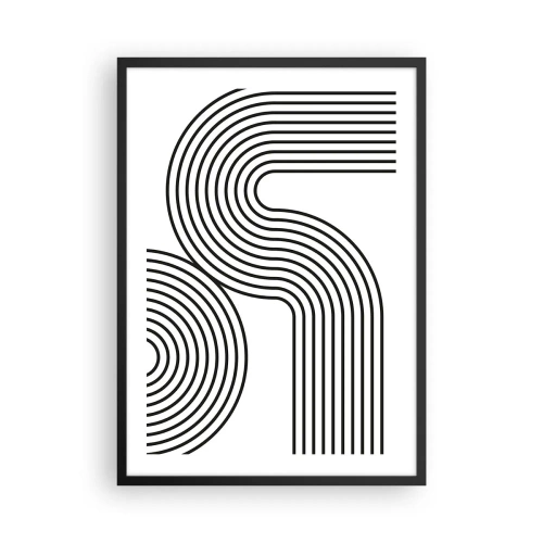 Pôster com moldura preta - Gráficos modernos com linhas abstratas em preto e branco - 50x70cm - Na curva - Decoração de parede moderna para a sala de estar e quarto ARTTOR