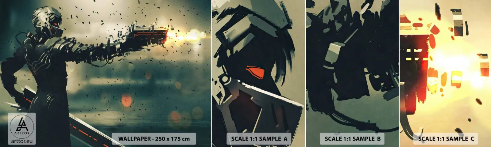 Amostra de papel de parede autocolante Deluxe Sticker - Arma letal - seu próprio Exterminador do Futuro - Abstração, Fantasia, Futuro Guerreiro - 100x30 cm